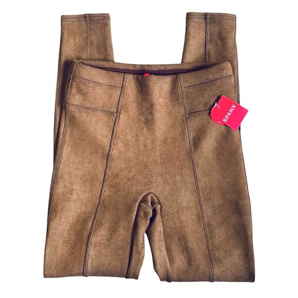 Spanx Women’s S NWT Tan Faux Suede High Rise Leggings Pants Ankle Tummy Control - Picture 4 of 12